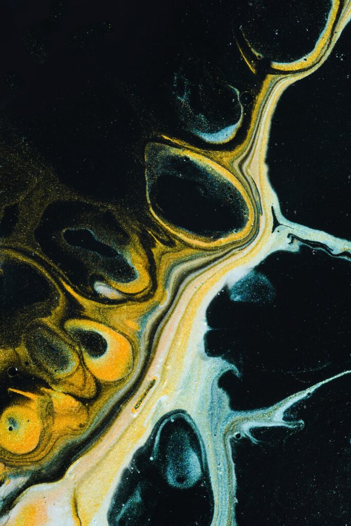 Mesmerizing Yellow and Blue Abstract Wallpaper with Fluid Paint Stains