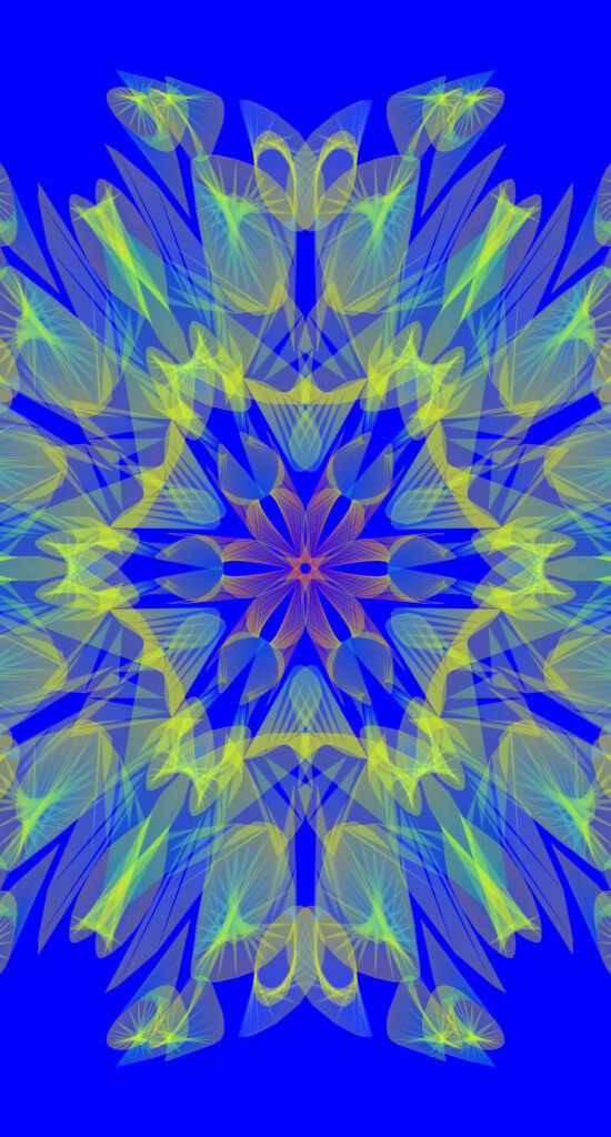 Vibrant Yellow & Blue Fractal Wallpaper with Star-Like Design