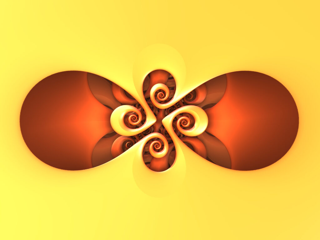 Vibrant Yellow & Red Abstract Wallpaper with Spirals and Shapes