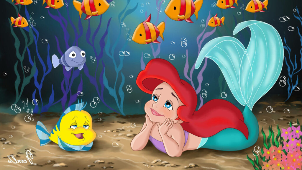 Vibrant Young Ariel Wallpaper: Underwater World with Colorful Fish