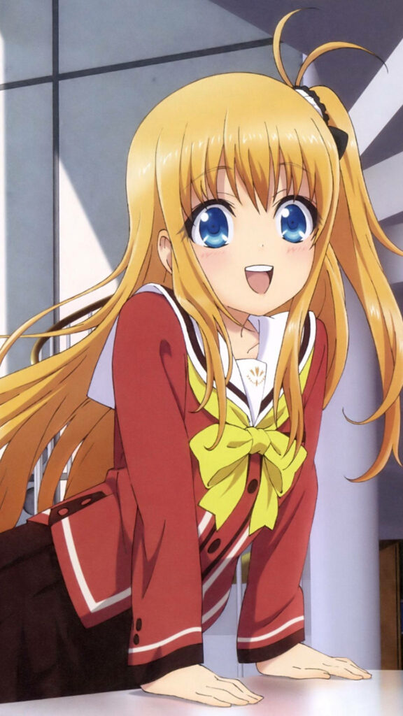 Cheerful Yusa Nishimori Wallpaper: Vibrant Anime Lock Screen Background