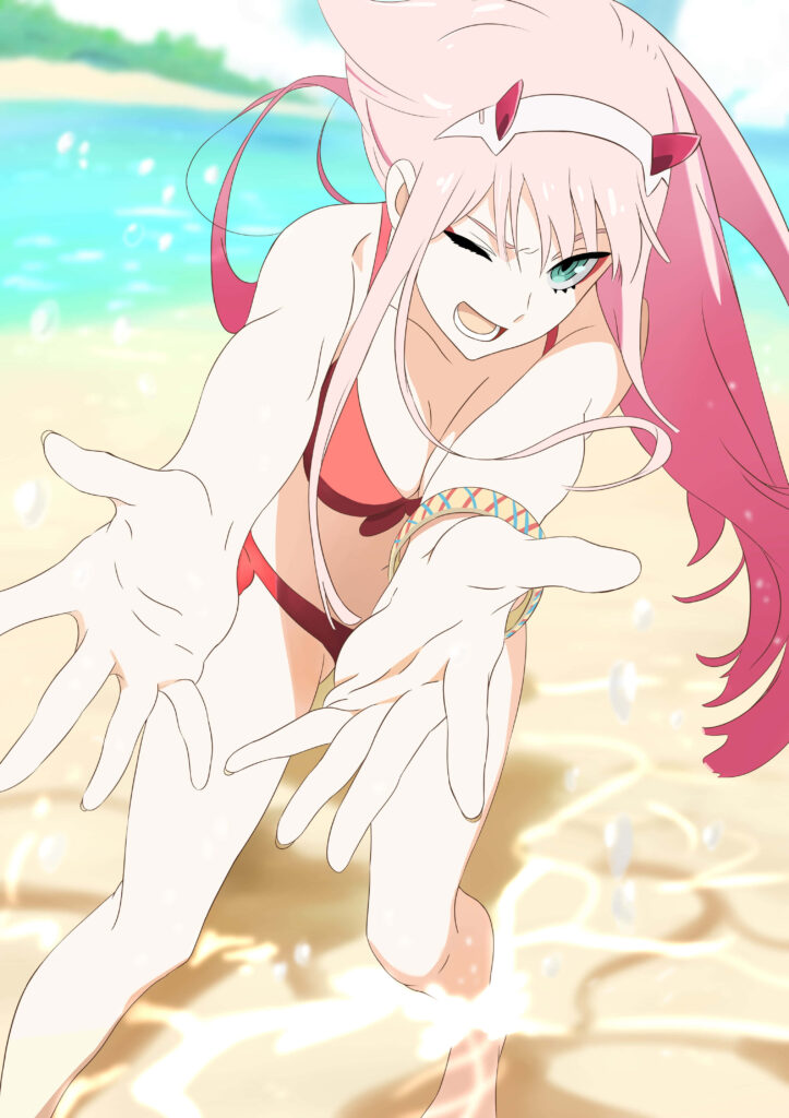 Vibrant Zero Two Beach Wallpaper | *Darling in the Franxx* Art
