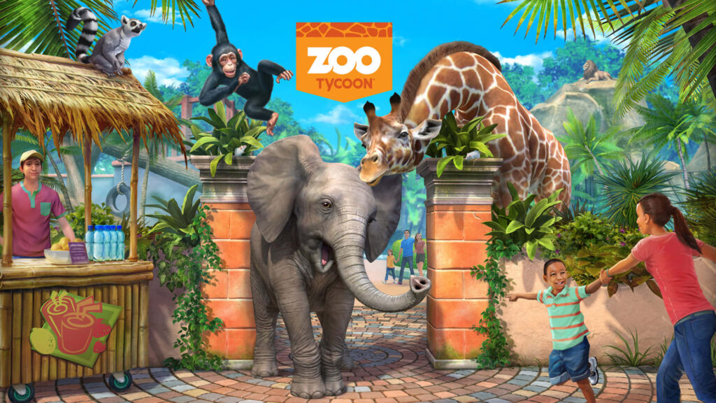 Vibrant Zoo Tycoon Wallpaper: Colorful Zoo Scene with Animals