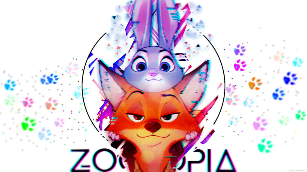 Vibrant Zootopia Anime Wallpaper: Judy Hopps & Nick Wilde Design