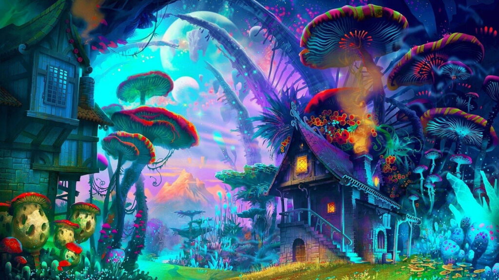 Mesmerizingly Trippy Mushrooms: A Beautiful and Colorful Nature HD Wallpaper Background Photo