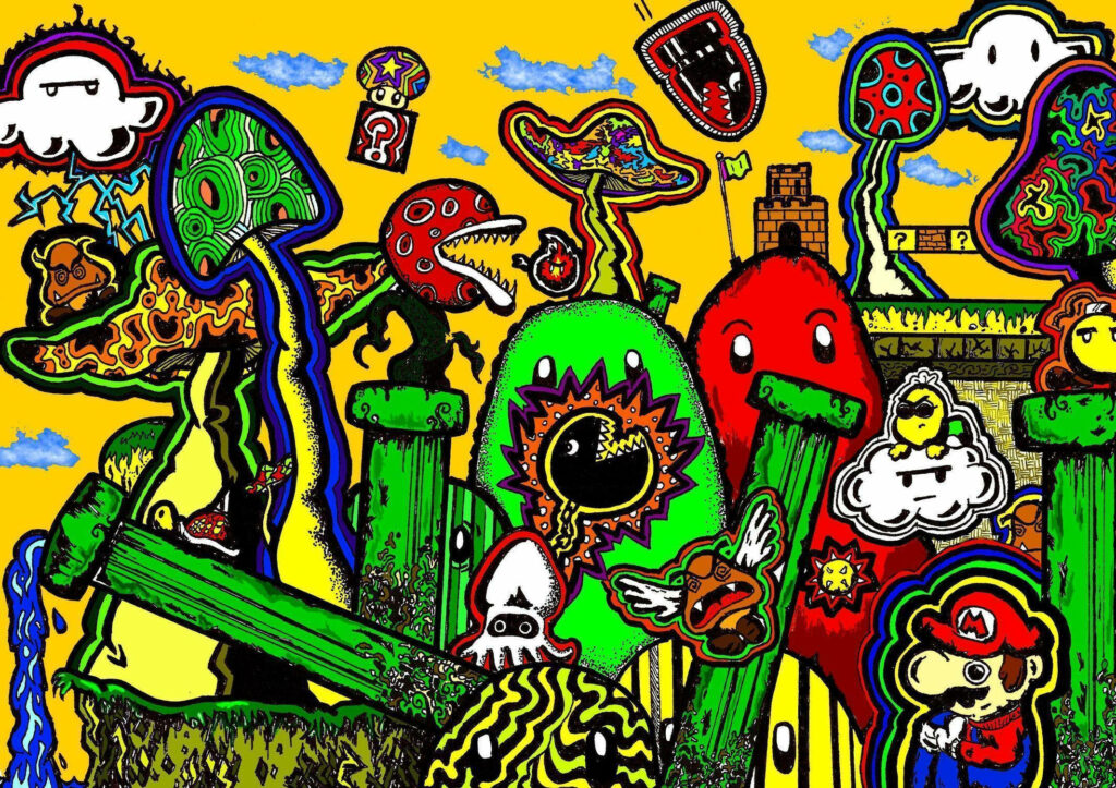 Psychedelic Cartoon Landscape Wallpaper