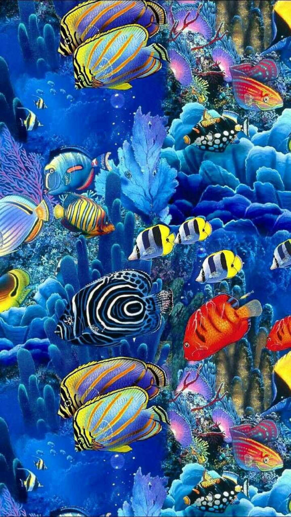 Vibrant iPhone Wallpaper: Colorful Fish in Lively Coral Reef