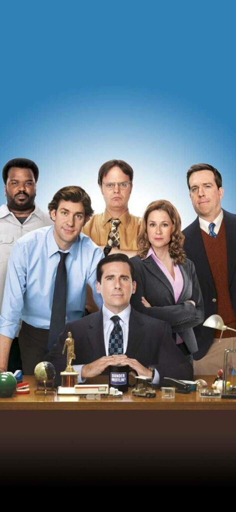 Vibrant iPhone Wallpaper: The Office Characters Behind Desk Vibes