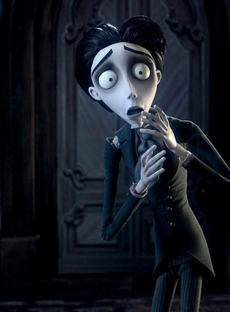 Victor Van Dort from Corpse Bride in shock with wide eyes dark gothic stop motion style wallpaper