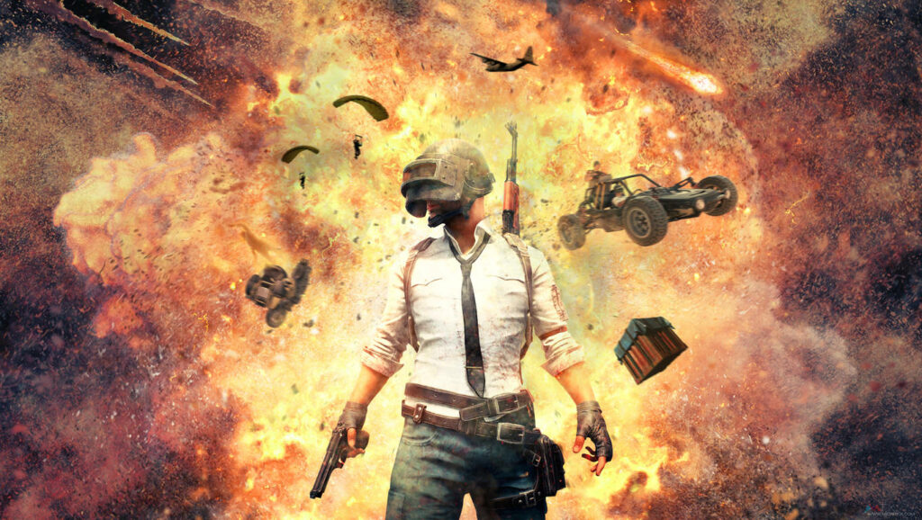 Battleground Blitz: Victor Faces Fiery Chaos in Explosive Pubg Showdown (1366x768) Wallpaper