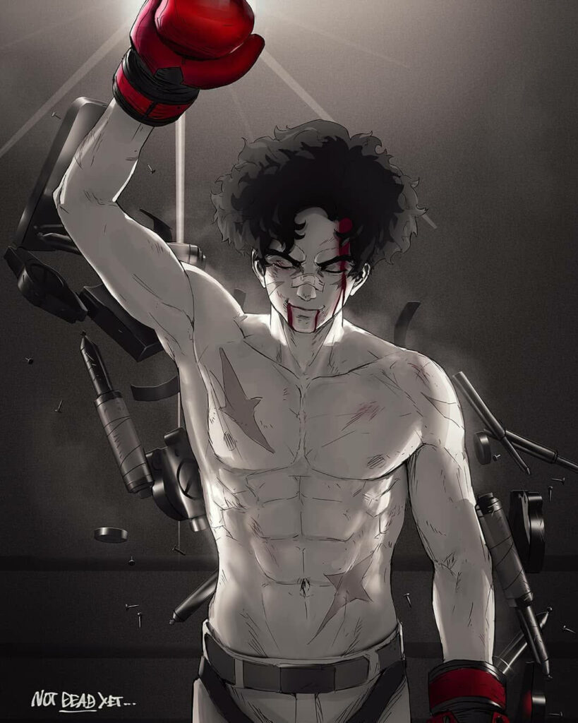Triumphant Megalo Box Victory Pose Wallpaper - Grit & Triumph