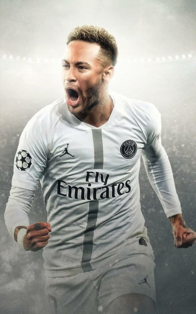 Victorious Neymar Jr Showing Off His Fly Emirates White Jersey as He Celebrates a Winning Strike Wallpaper