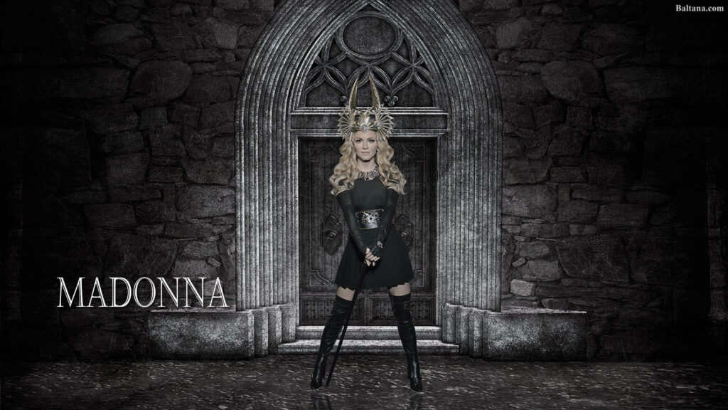 Madonna in Viking Headdress: Striking Gothic Wallpaper Background