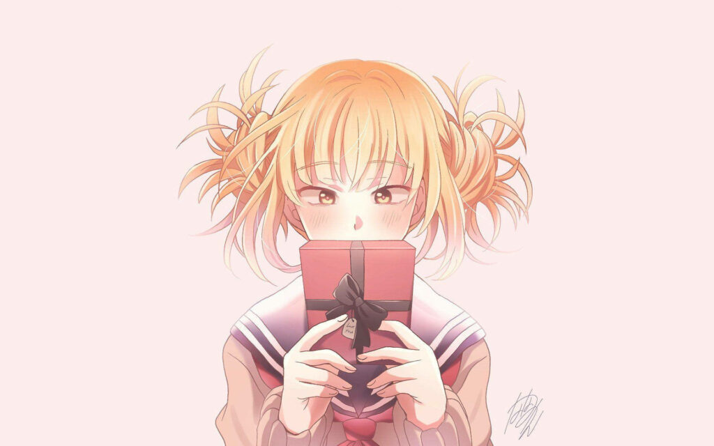 Charming Himiko Toga Embraces Mysterious Gift: A Captivating Wallpaper