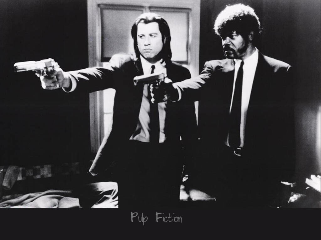 Monochromatic Pulp Fiction Wallpaper: Vincent & Jules Dramatic Standoff