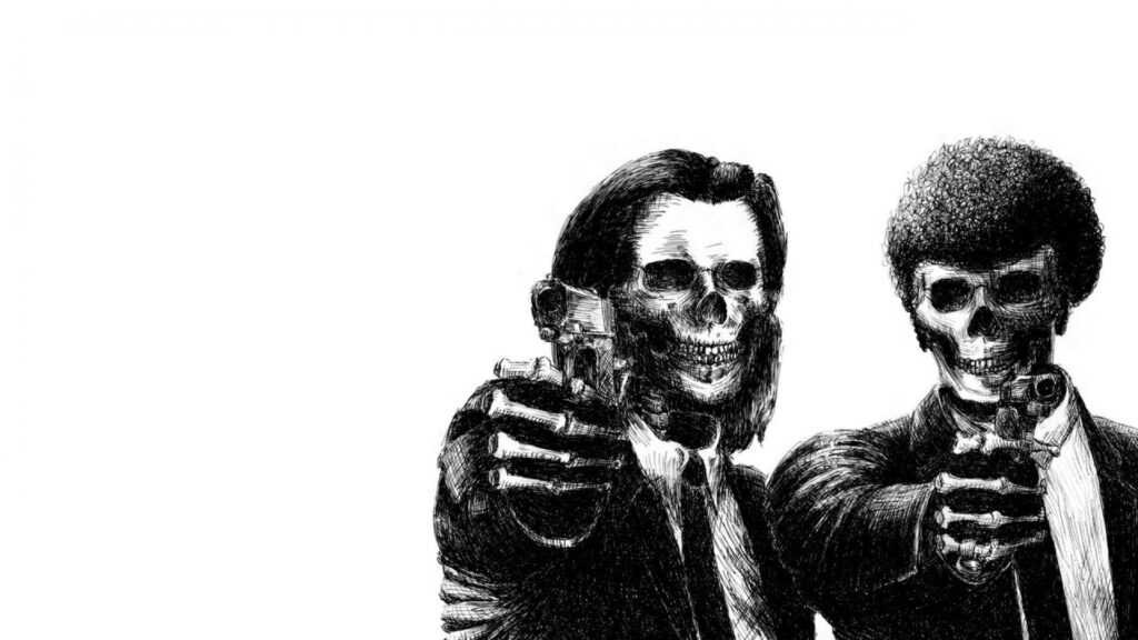 Artistic Line Drawing Wallpaper: Vincent Vega & Jules as Skeletal Figures