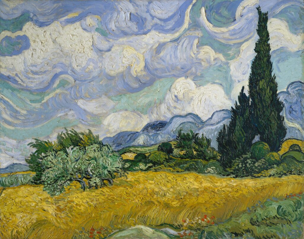 Vincent van Gogh Wheat Field with Cypresses wallpaper vibrant golden wheat bold brushstrokes