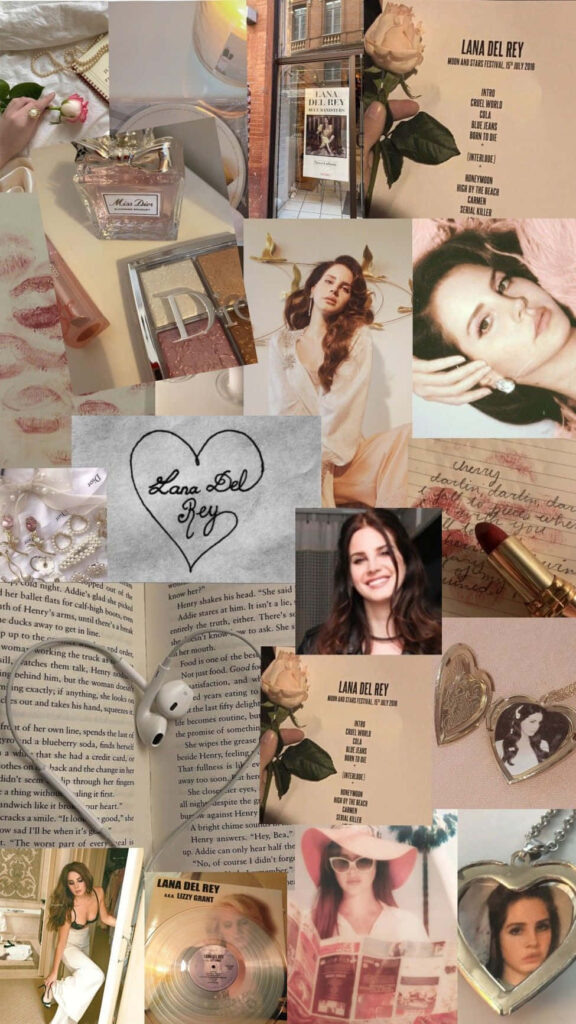 Lana Del Rey-Inspired Vintage Collage Wallpaper with Roses & Vinyl