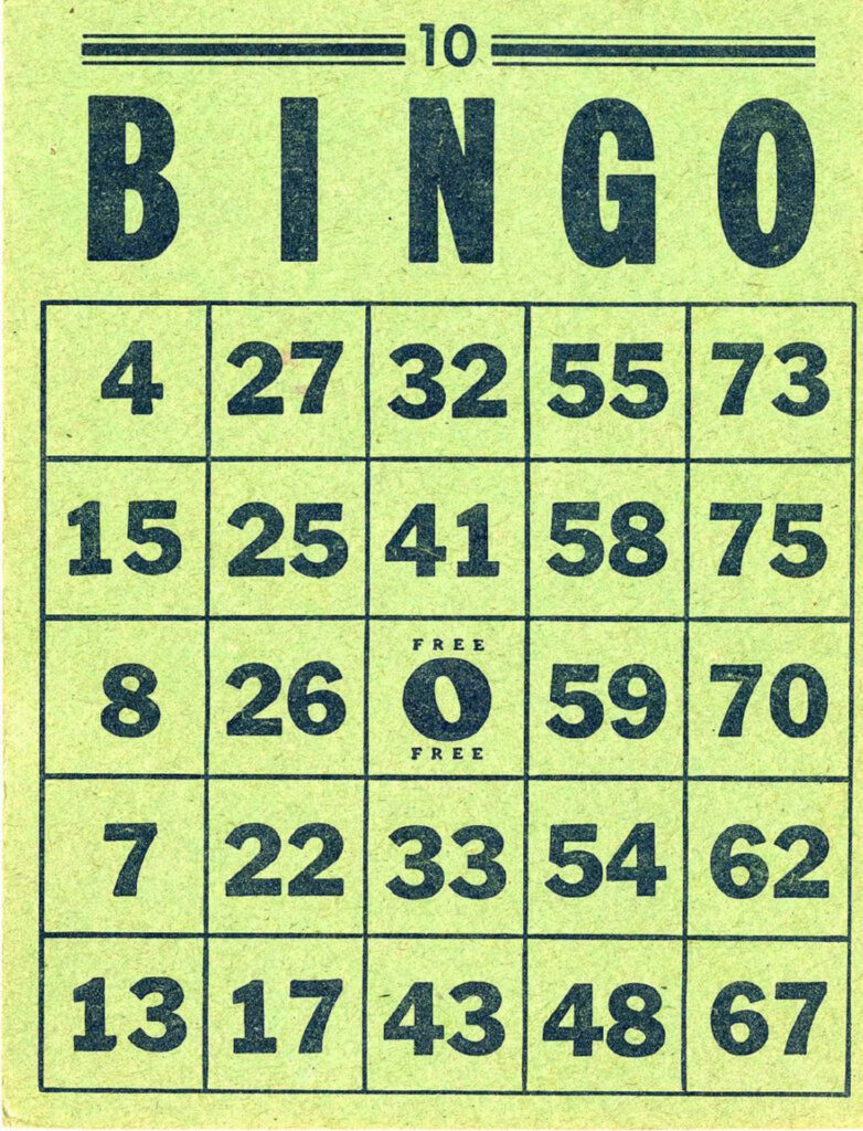 Vintage bingo card wallpaper with bold numbers on a light green nostalgic game background
