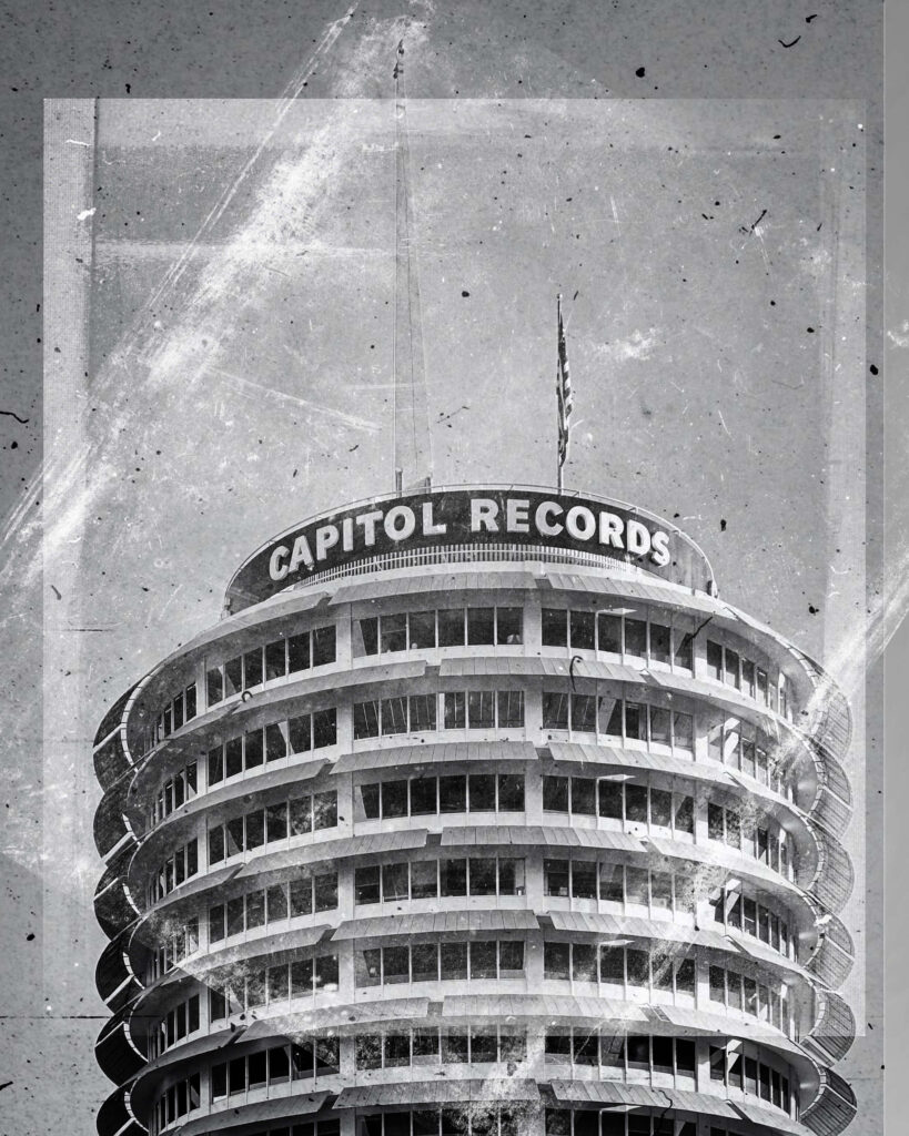 Vintage Black and White Capitol Records Building Wallpaper Background