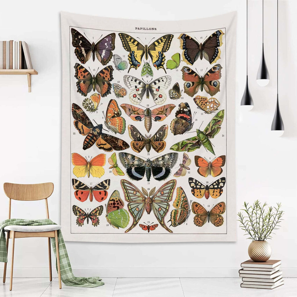Vintage Butterfly Chart Tapestry Wallpaper for Artistic Rooms