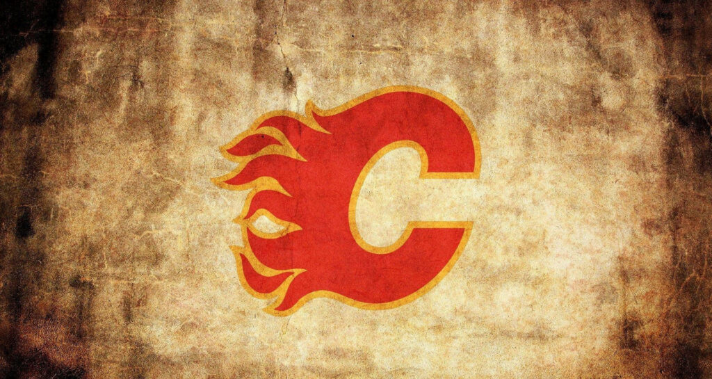 Calgary Flames logo wallpaper bold flaming C vintage textured brown beige rugged background