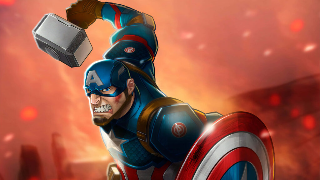 Galactic Marvel Tribute: Vintage Captain America Shield Soars Amidst Cosmic Crescendo Wallpaper