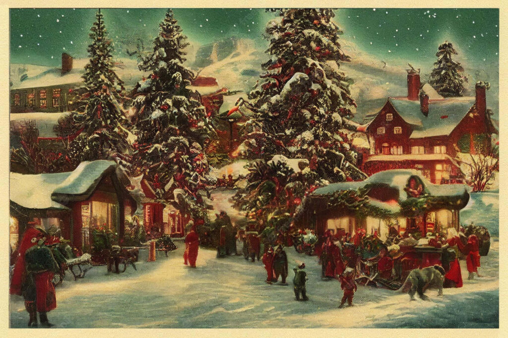 Nostalgic Vintage Christmas Wallpaper with Festive Winter Scene