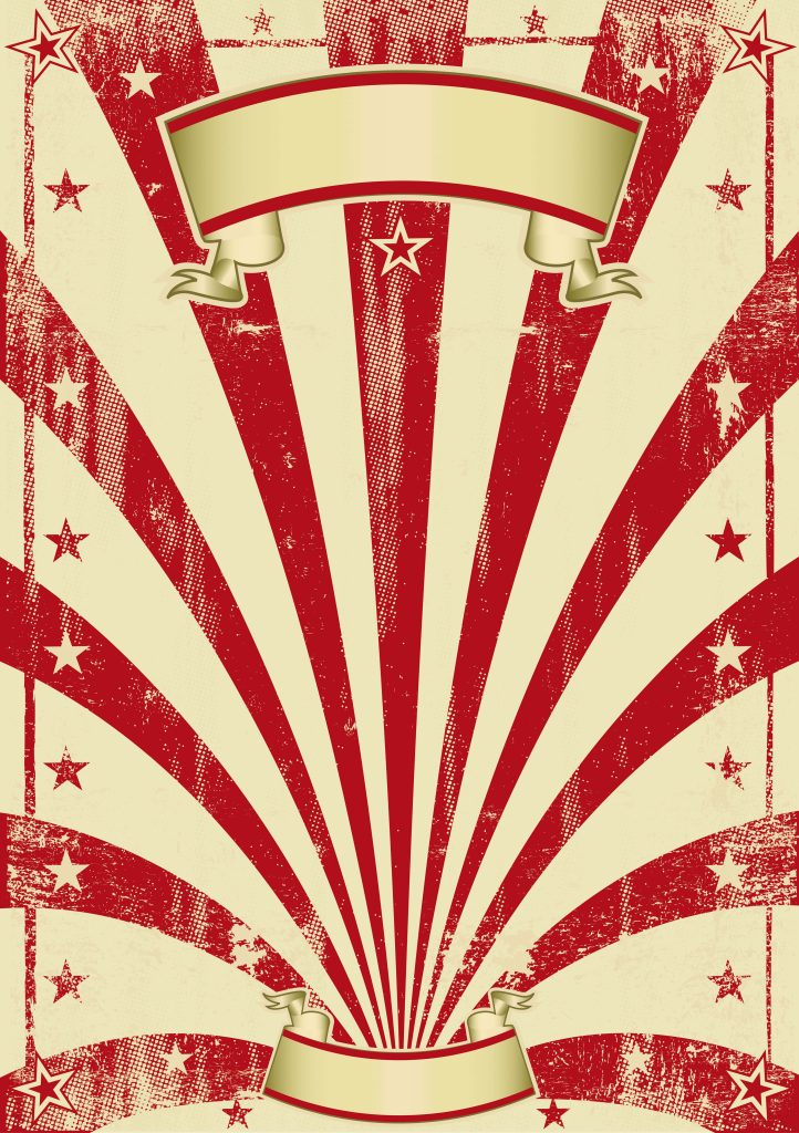 Vintage circus background with distressed red cream stripes star accents and blank banners Wallpaper