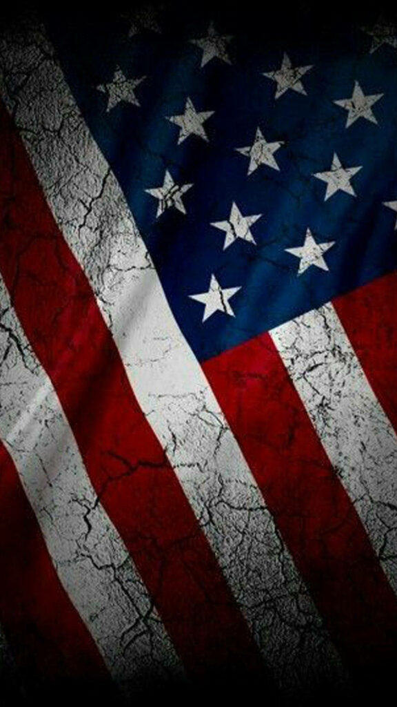 Close-up of distressed American flag wallpaper with vintage flaking texture for iPhone screen