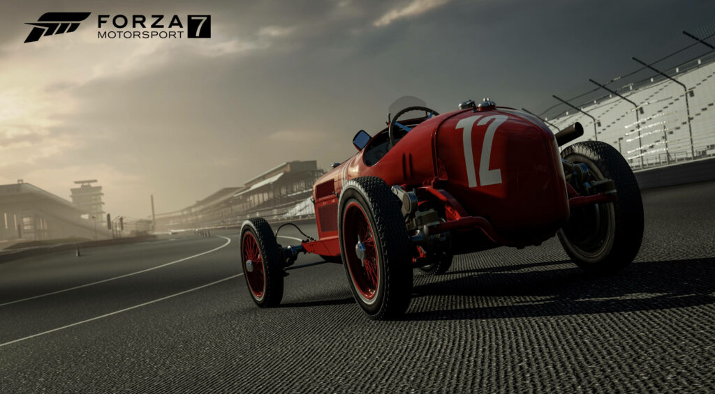 Vintage Speed Demon: Alfa Romeo P3 Roars Silently in Empty Stadium Wallpaper