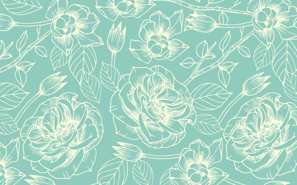 Vintage Elegance: Reviving Green Roses in Retro Delight Wallpaper
