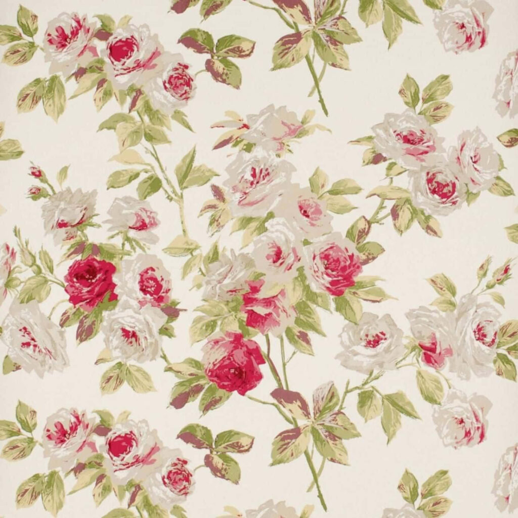 Elegant Vintage Floral Wallpaper with Pink Roses & Green Leaves