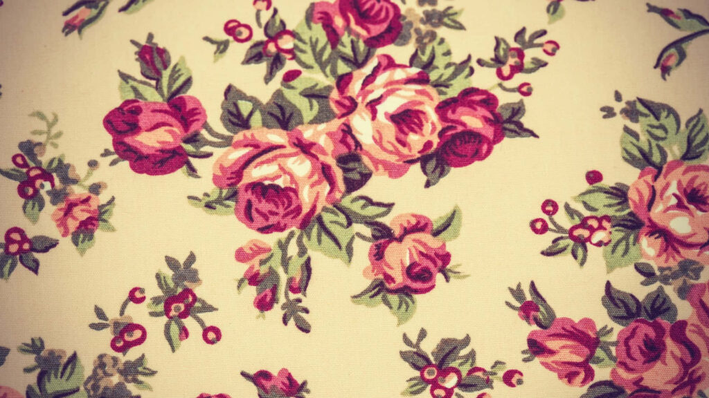 Vibrant Floral Vintage Wallpaper: Pink Roses & Green Leaves Background
