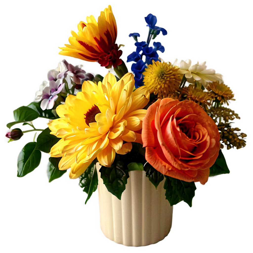Vibrant Vintage Flower Wallpaper: Cheerful Bouquet in Textured Vase