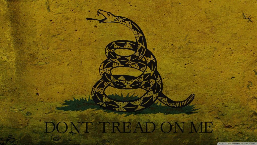 Vintage Gadsden flag wallpaper with coiled rattlesnake and Dont Tread On Me motto background