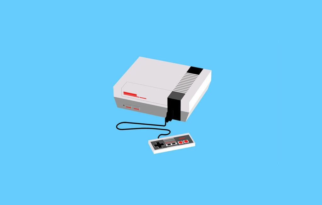 Vintage Gaming Console Minimalist Wallpaper on Blue Background