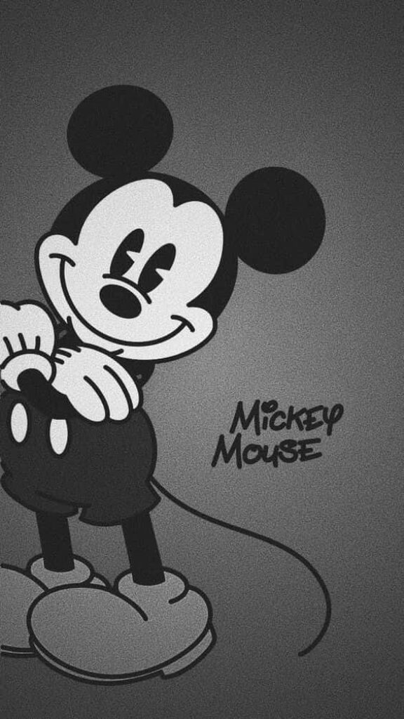 Vintage Grayscale Mickey Mouse Wallpaper with Textured Background