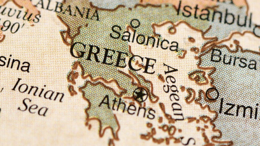Vintage Map of Greece Wallpaper Background: Cities & Regions Highlighted
