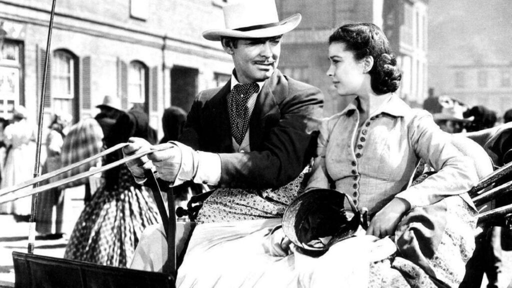 Classic Greyscale Wallpaper: Rhett & Scarlett from *Gone With The Wind*