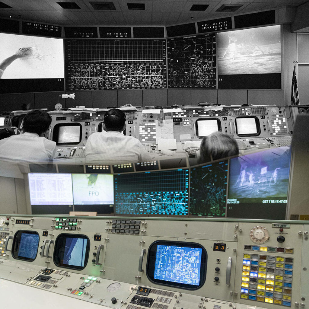 Historic NASA Mission Control Wallpaper: Vintage Space Tech Background