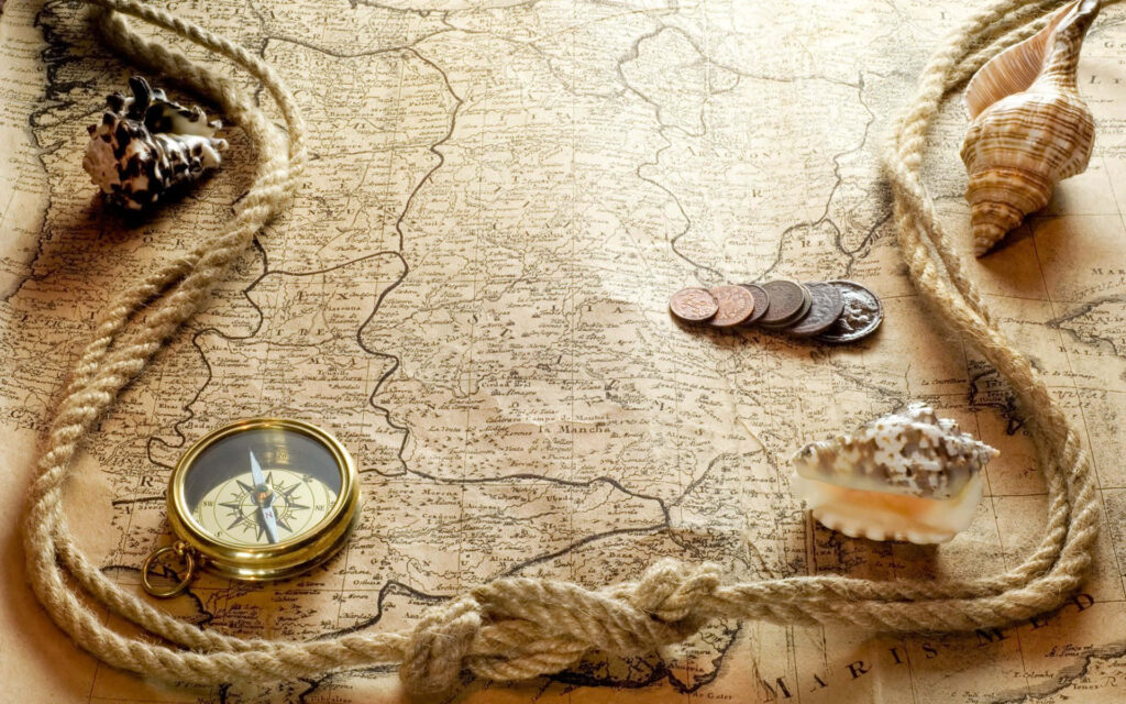 Vintage Nautical Wallpaper: Map, Seashells & Compass Adventure