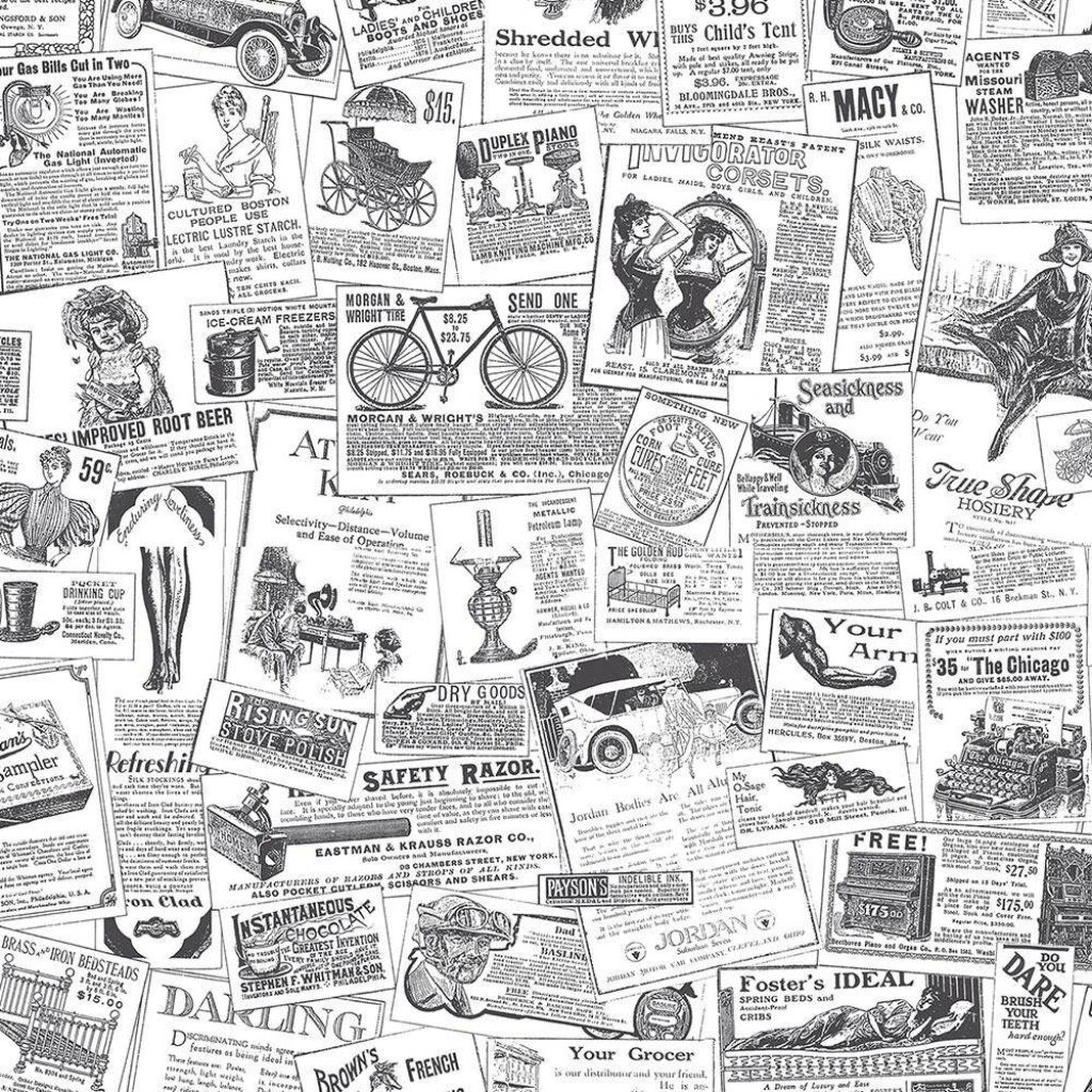 Vintage Newspaper Collage Wallpaper: Nostalgic Monochrome Design