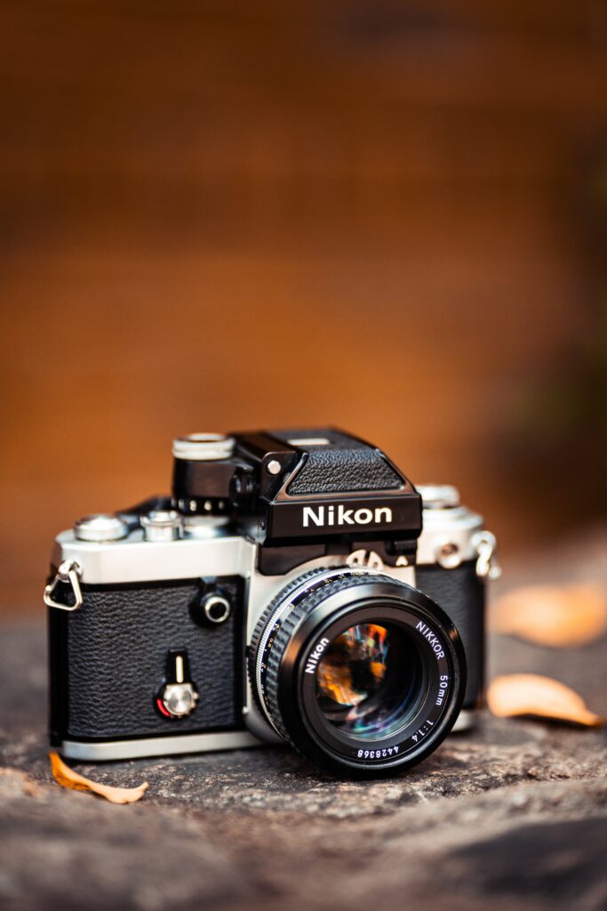 Vintage Nikon Camera Wallpaper - High-Res Black & Gray Design