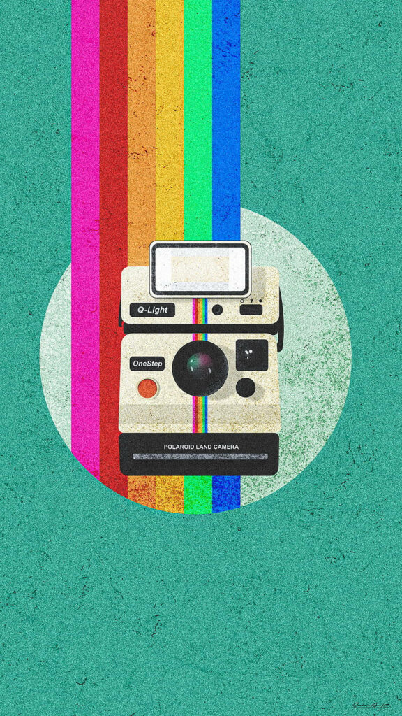 Vintage Polaroid Camera Wallpaper with Minimalist Green Background
