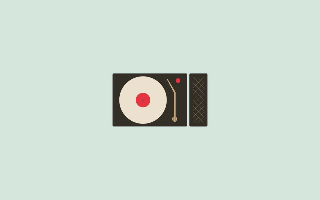 Minimalist Vintage Record Player Wallpaper on Mint Green Background