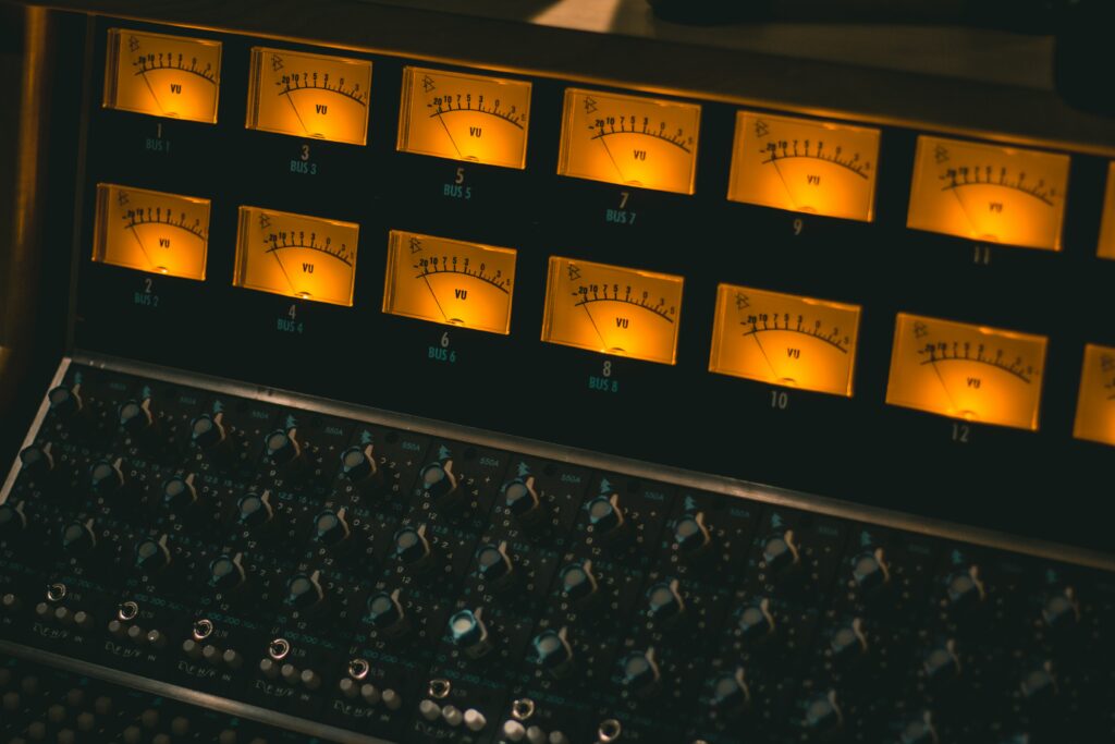 Vintage Sound Recording Setup Wallpaper - Analog Console & VU Meters