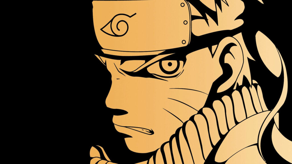 The Angsty Orange: A Vintage Illustration of Young Naruto's Dark Side on a Pitch Black Background Wallpaper