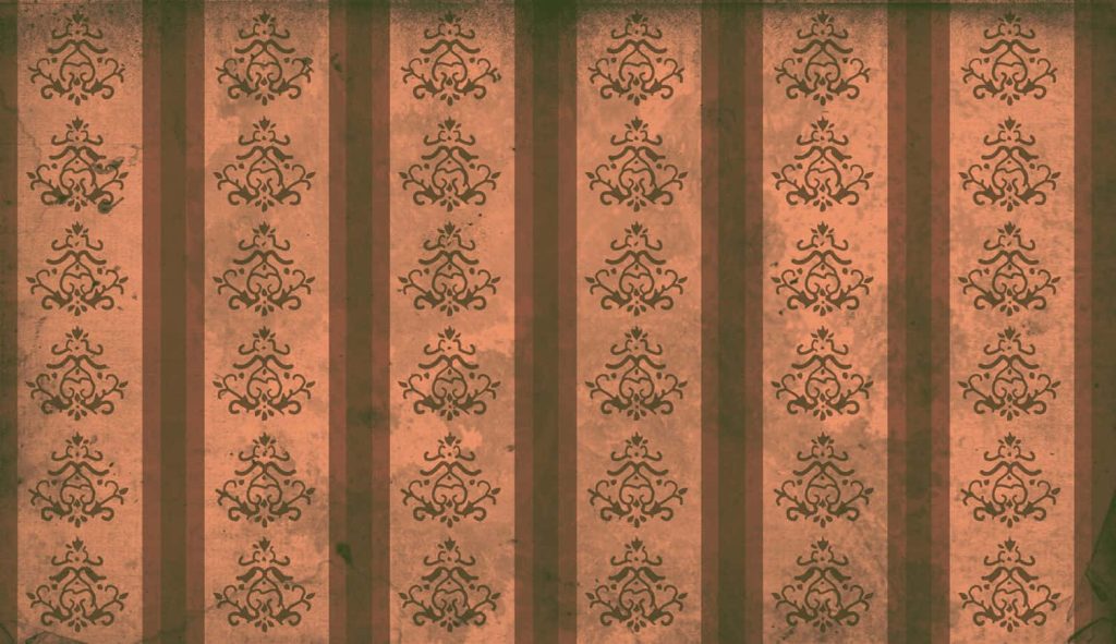 Vintage Victorian wallpaper background with rust damask pattern and subtle worn texture