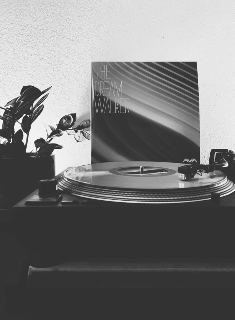 Vintage Vinyl Record Player Wallpaper with Modern Minimalist Decor